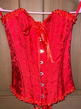 Red Brocade Satin Corset-Style Camisole